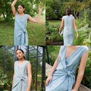 Linenfox Light Blue Zoe Wrap Midi Dress